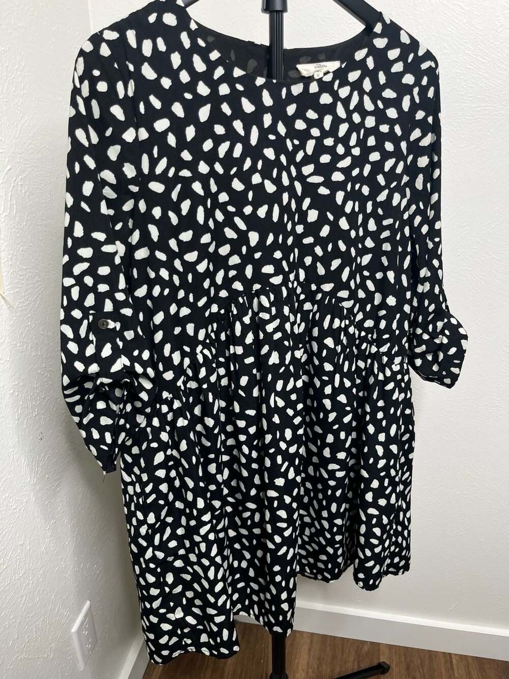 Black & White Animal Print Smocked Tiered Swing Dress Boho Tunic Style